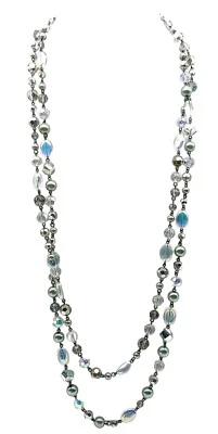 Chicos Iridescent Beaded Layered Necklace with Silver Accents on Double Strand - Image 1 of 3
