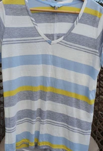 Joules Linen Blend Lola Grey Blue Yellow & White Striped T Shirt Size 12 BNWOT - Picture 1 of 7
