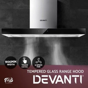 Devanti 900mm Range Hood 90cm Rangehood Glass Stainless Steel - Picture 1 of 18