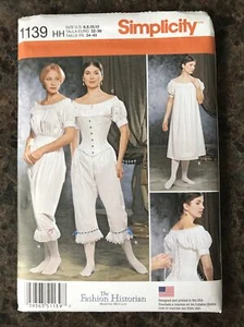 Simplicity 1139 Misses Civil War Undergarments Corset Chemise Drawers 6,8,10,12 - Picture 1 of 4