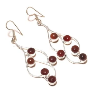 Natural Egyptian Carnelian Round Gemstone Handmade Drop Dangle Summer Earrings - Picture 1 of 3
