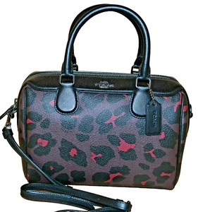 COACH F39592 MINI BENNETT LEOPARD PRINT OXBLOOD SATCHEL $295.00 - Picture 1 of 11