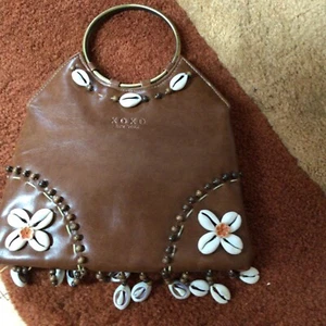 XOXO Satchel Purse Hand Bag Brown Accented Seashells, & Handle Rings - Picture 1 of 14