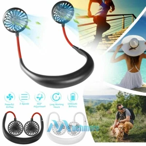 Portable Rechargeable Neckband Sport Fan Lazy Neck Hanging Dual Cooling Mini Fan - Picture 1 of 46