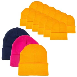 12er Pack Unisex Strick Beanie Mützen, Bündchen weich warm Winter Socken Mütze, Mengenrabatt - Bild 1 von 7