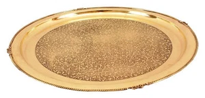 Indian Traditional Flower Design Brass Plate Thali For Dinnerware Decoration - Picture 1 of 5