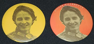 1970's - GILLES VILLENEUVE - FORMULA 1 /GRAND PRIX DRIVER - PIN BACK BUTTONS (2) - Image 1 of 4