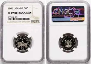 UGANDA 50 CENTS 1966 KM NGC PF 69 ULTRA CAMEO EXCELLENT POP - Picture 1 of 1
