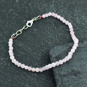 30 Cts Earth Mined 8" Long Pink Rose Quartz Round Shape Beads Bracelet JK 23E299 - Picture 1 of 2