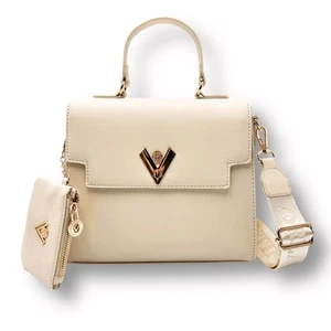 Valentino Orlandi Taupe Vegan Leather Satchel Bag Wallet Set Gold Hardware Neu mit Etikett - Bild 1 von 9