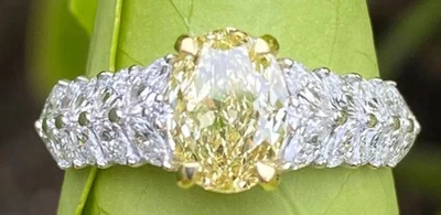 6.80CT Oval Cut Lab Grown Fancy Vivid Yellow Diamond Engagement Ring 14K Gold - Image 1 of 4