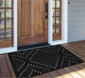 Schwarz Outdoor Eingang Teppich 2,3' x 3,6', Boho Veranda Teppich Waschbar Baumwolle Marokkanisch Fro - Bild 1 von 12
