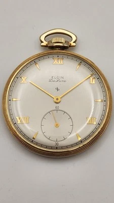 1947 Elgin DeLuxe Grade 542 10S 17 Jewels 10K Gold Filled Art Deco Pocket Watch - Image 1 of 4