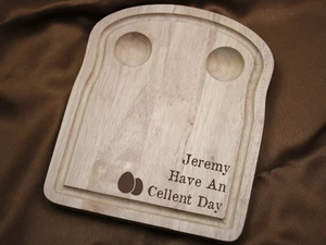 Toast Shaped Personalised Engraved Wooden Dippy Egg Breakfast Board with Egg-Cel - Picture 1 of 6