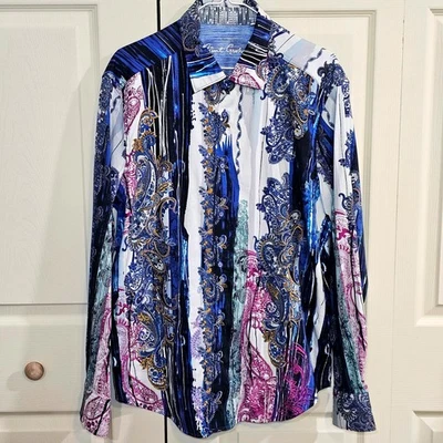 Robert Graham XL Shirt Maximalist Vintage Designer Paisley Stripe Embroidery - Image 1 of 4