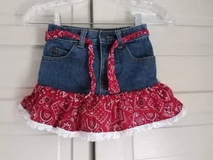 KIDDIE KORRAL Skirt Denim Red Bandana Sz 5/6 Western Wear rodeo Cowgirl Costume  - Picture 1 of 4