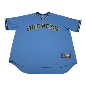 Majestic Robin Yount Milwaukee Brewers Jersey Mens Sz XL Blue Shirt MLB Baseball - Picture 1 of 6
