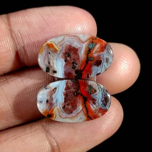 24.40 Cts Natural Cabochon Crazy Lace Unique Pair Earrings Making 21X12X4 MM - Picture 1 of 6