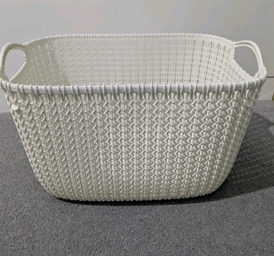 3x Knit Design Plastic Rectangular  Storage Basket with Handles 19L 20qt White - Image 1 of 4