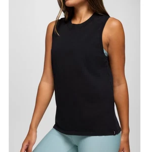 Camiseta sin mangas Prana Everyday para mujer S negra vintage lavada ajuste estándar algodón regenerativo - Imagen 1 de 9