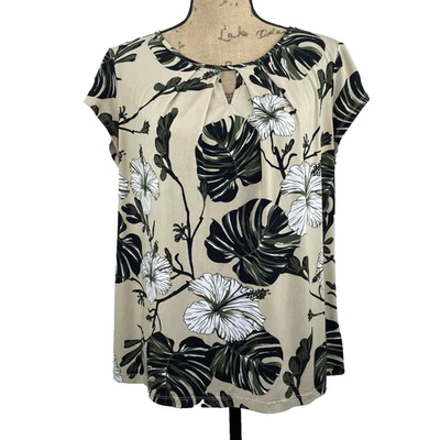 Liz Claiborne Career Petite Size PXL Floral Blouse Keyhole Cap Sleeve Top - Image 1 of 4