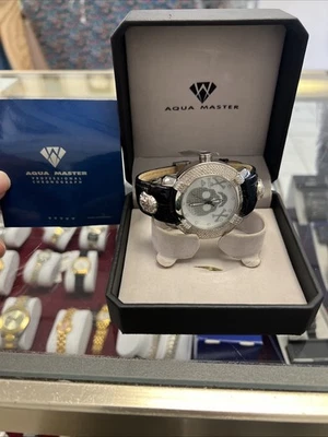 AQUA MASTER унисекс🍻Diamond безель👌Часы w/кожаный ремень📞 высокого класса только! - Изображение 1 из 4