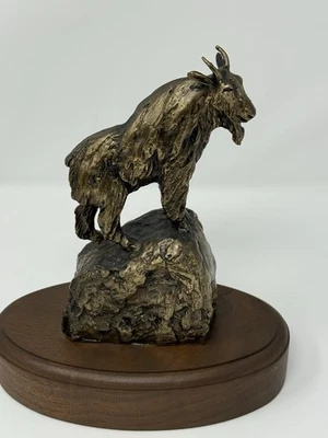 Vtg Wally Shoop Cast Bronze 1992 Sculpture “Rocky” Mountain Goat #250/500 COA - Image 1 of 4