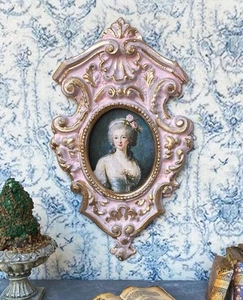 Dollhouse Miniature museum Quality ORNATE Framed Marie Antoinette Pink and Gold - Picture 1 of 4