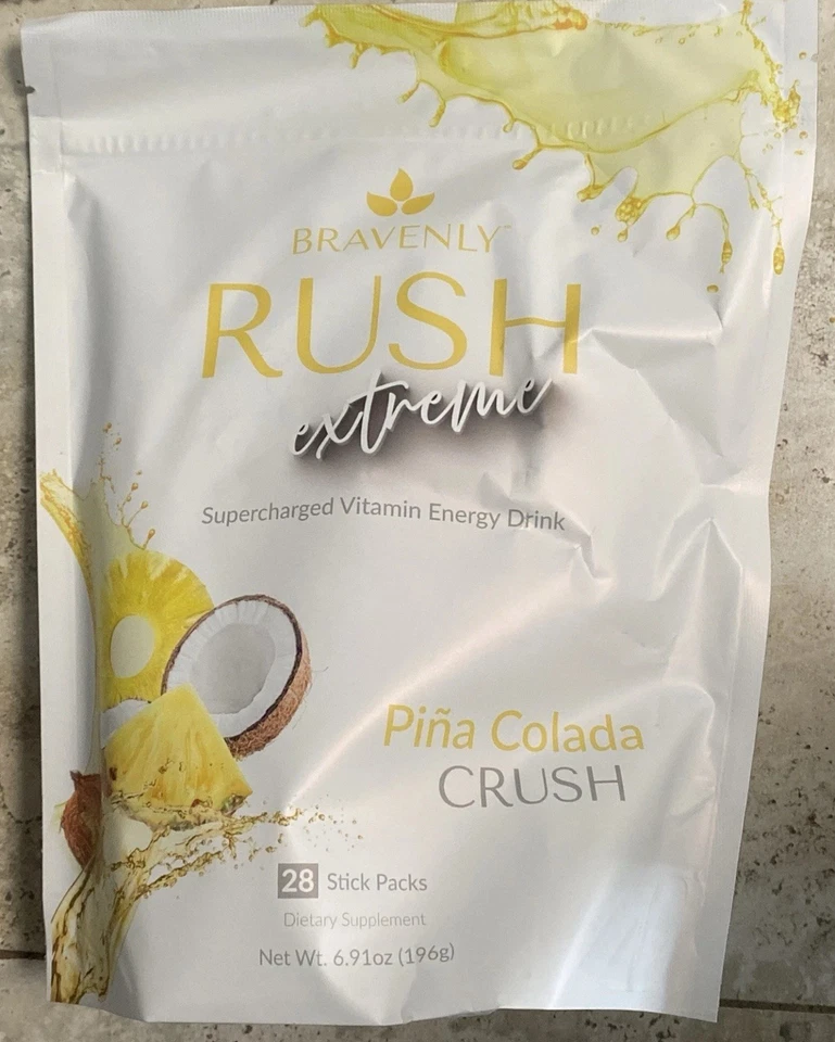 Bravenly RUSH EXTREME Vitamina Bebida Energética Piña Colada Polvo 28 Porciones Paquetes NUEVO Foto 1 de 1