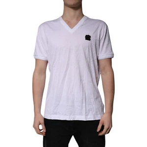 DOLCE & GABBANA T-shirt White Cotton Logo Patch V-neck Tee IT52/US42/XL 420usd - Picture 1 of 8