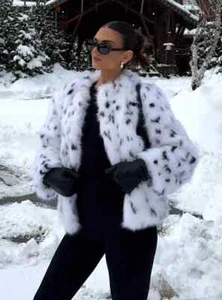 NWT ZARA $129 Animal Print Faux Fur Short Coat White/Black 4341/775 Sizes S, L - Picture 1 of 10