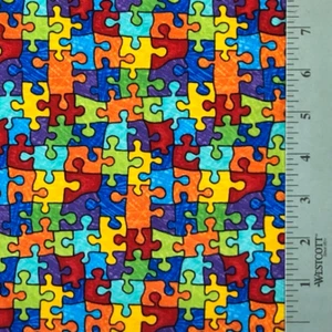 Tela de algodón Gail-c-6344 rompecabezas de concienciación sobre el autismo rompecabezas atemporales tesoros por 1/2 yarda - Imagen 1 de 3