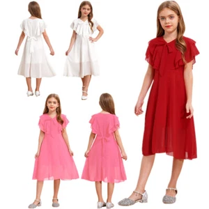 Mädchen Outfits Lässig Kleider Maxi Kostüm Strand Kurzarm Lockiger Saum A-Linie - Bild 1 von 47