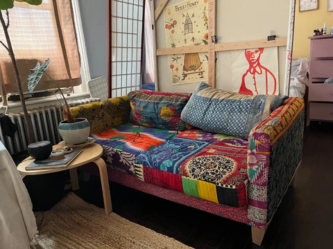 Bohemian Love Seat made from Patchwork vintage fabrics, compact size Cover