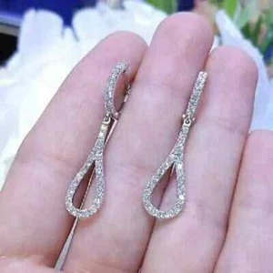 2.50 Ct Round Cut Lab Created Diamond Dangle Earrings 14k White Gold plated - Picture 1 of 2