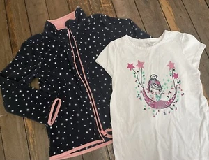 Girls size 6x navy and pink stars sweater and moon shirt zip up - Picture 1 of 10
