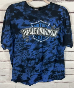 Harley Davidson Mens Sz XL Pike’s Peak CO Black/Blue Tie Dye Short Sleeve Shirt - Picture 1 of 3