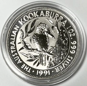 AUSTRALIA - Kookaburra - $5 - Five Dollars - 1991 - 1oz. .999 Fine Silver - Picture 1 of 2