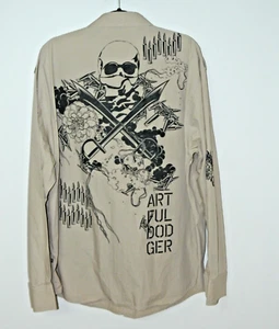 Artful Dodge Shirt Mens Size 4X Beige Button Up Graphic Pockets Streetwear - Picture 1 of 9