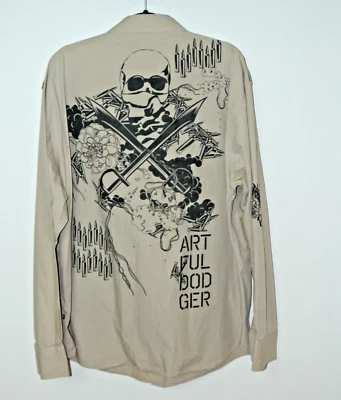 Artful Dodge Shirt Mens Size 4X Beige Button Up Graphic Pockets Streetwear - Image 1 of 4