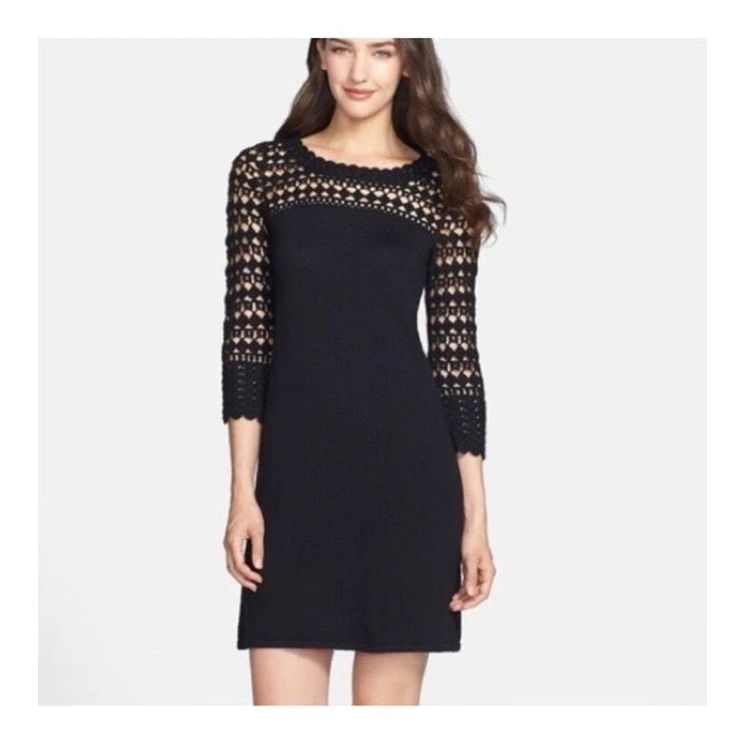 Vestido Suéter Lilly Pulitzer Kariana Negro Lana Crochet Talla Mediana Foto 1 de 4
