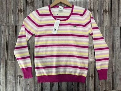 Suéter Lacoste Algodón Rayas Talla 36/4 US Color Rosa Multi Nuevo Con Etiquetas mspr 205 Foto 1 de 4