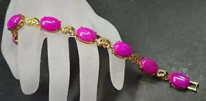 Genuine Pink Lavender Jade Cabochon Cubic Zirconia Cloud Flower Bangle Bracelet - Picture 1 of 8