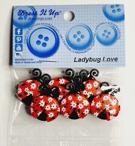 Dress It Up Novelty Buttons - Ladybird Love - Crafts, Jewellery, Cake Making - Imagen 1 de 2
