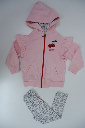 Set tuta bambina Fendi outfit età 3 anni zip cappuccio leggings rosa stampa ciliegia