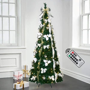 6Ft Pre-lit Pull Up Christmas Tree with Remote Fully Decorated w/ 200 LED Lights - Picture 1 of 9