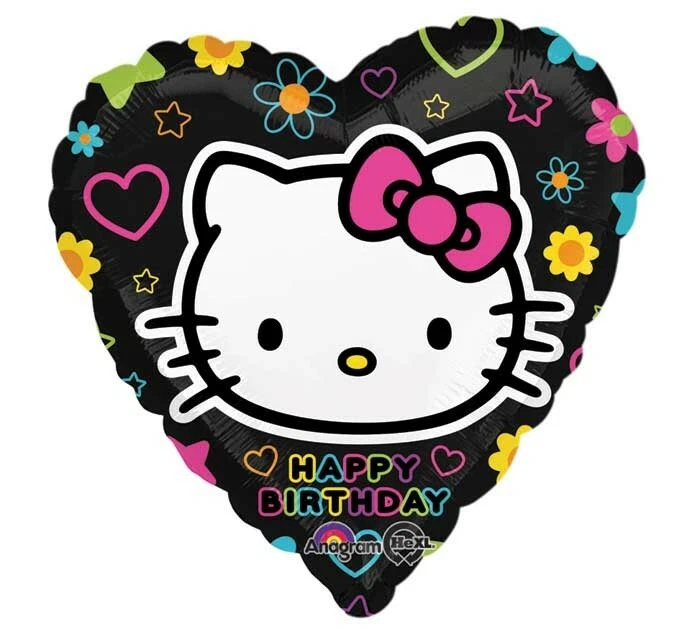 18" Hello Kitty Happy Birthday Black Heart - Image 1 of 1
