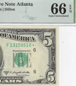 1950D $5 ATLANTA * STAR * ⭐️ FRN. PMG GEM Uncirculated 66 EPQ Banknote. - Picture 1 of 3