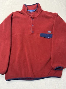 Patagonia VTG Synchilla 3 Snap Pullover In Cranberry Bog Red Men’s Large Y2K - Picture 1 of 6