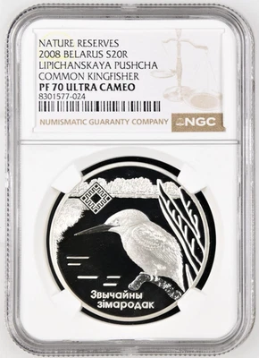 2008 BELARUS LIPICHANSKAYA PUSHCHA COMMON KINGFISHER Silver S20R PF 70 UC - Image 1 of 4